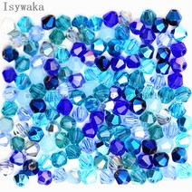 유리 재료 Isywaka 판매 블루 여러 가지 빛깔의 100pcs 4mm Bicone 오스트리아 크리스탈 비즈 매력 유리 구슬 DIY 쥬얼리 만들기위한 느슨한 스페, [01] blue multicolor
