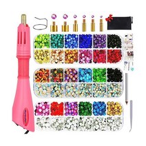 가치 있는 최고의 핫픽스 라인스톤 세터 어플리케이터 툴 키트 핫 고정 지팡이 베다즐러 키트 4080개 AB 크리스탈 클리어 14가지 색상 7가지 팁 4가지 보석 크기 핀셋 보석 픽