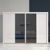 빅로드가구 키높이 헤이즈 슬라이딩 12자 장롱세트, 06) 흑경2개+화이트(유광)2개