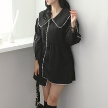 여자 캐주얼 빅카라 레이스 언발 슬릿 미니멀 원피스