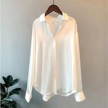 새틴 셔츠 여성 의류 실크 셔츠 빈티지 블라우스 오피스 레이디 쉬어 탑 롱 슬리브 드레스 셔츠 플러스 사이즈 여성 오버 셔츠