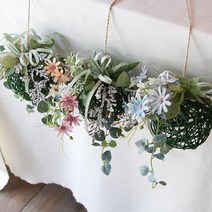 z통창꾸미기 들꽃느낌 행잉플랜트 조화 웨딩테이블장식 가랜드, 피치계열