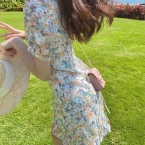 [710+ds] 여름 휴양지 바닷가 린넨 랩 플라워 비치 미니 원피스