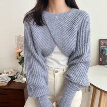커밍투유 사선 크롭 니트 볼레로