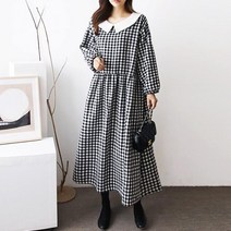 베시시걸 양털 카라 체크 루즈핏 캐주얼 롱원피스 빅사이즈 임부복