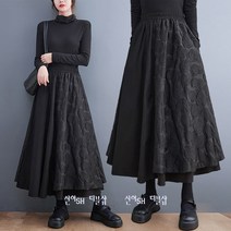 신이SH 더블샵 큰언니 빅사이즈 플라워 자카드문양 미디스커트 밴딩스커트 고무줄치마