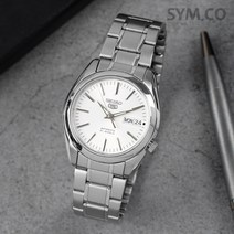 세이코5 남성 오토매틱 데이데이트 화이트 메탈 손목시계 SNKL41K1