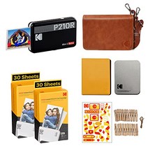 Kodak P210 Mini 2 Retro 모바일 포토 프린터 스마트폰(iOS 및 Android)과 호환 가능 Bluetooth 54x86mm 4Pass 기술 라미네이션 카트리지 6개 액세서리 번들 68매 블랙 -12323, 프린터 + 68매, 검은색