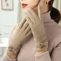 리본 벨벳 여성 겨울 방한 털 장갑 기모 스마트폰 터치