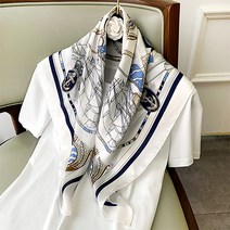 여성 스카프 화이트 마린 패턴 정사각 데일리 여자 실크 머플러 스카프