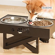 Makone 상표등록 브랜드 정품 버디캣 중형견 대형견 3단 높이 조절 멀티 2구 식탁 강아지 식기, 블랙