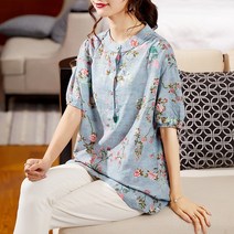 나드리 중년여성 반오픈 플라워 루즈핏 셔츠 블라우스