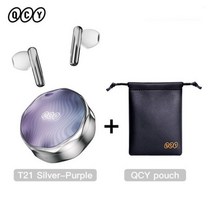 고성능 런닝 이어폰 초소형 스포츠 골전도 귀걸이 큐씨와이 T21 페어리 버드 블루투스 5.3 헤드폰 68ms 낮은 대기 시간 헤드셋 한 탭-투-사진 TWS 선물 포장, T21 Silver withPouch252806