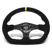 NRG Innovations RST-024MB-S-Y 320mm 3스포크 플랫 바텀 스웨이드 핸들 혼 버튼 6X70mm 볼트 패턴 블랙 휠/옐로우 스트라이프