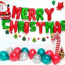 메리 크리스마스 트리가랜드 6종 풍선세트, 펄풍선(3.실버 크리스마스벌룬) 이니셜(레드 그린)