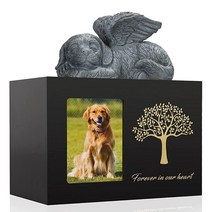 The7boX Pet Urn 개 유골 상자 재용 나무 블랙 개 항아리 개 천사와 재 가방 포함
