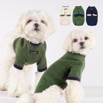강아지옷 치펫 스쿨룩 스웨터 니트 겨울옷 라운드 목폴라 긴팔 빈티지 가을옷 애견 고양이, 네이비