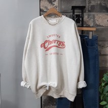 상상그이상 여성용 국내제작 기모 체리맨투맨 심플한 영문 레터링 가볍고 부드러운 면소재 따뜻하고 편안한 롱기장 루즈핏 데일리 기본 맨투맨