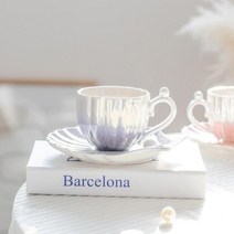 찻잔 도자기찻잔 진주 컵 쉘 접시와 함께 도자기 차 머그잔 열 아침 물 병 크리스마스 선물, Purple 240ml