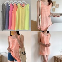 여성롱나시 스트라이프롱나시티 옆트임나시 형광색나시티