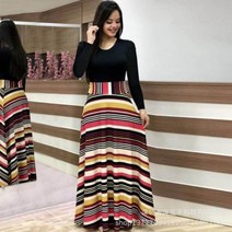 꽃 프린트 드레이프 캐쥬얼 긴팔 맥시 드레스 여성용 라운드넥 패치워크 Vestidos