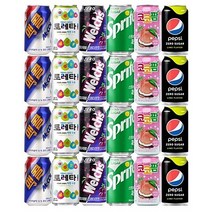 [한번에먹자] 캔음료수 6종 혼합 세트 뚱캔 맥콜 토레타 이온음료 웰치스제로 포도 스프라이트제로 코코팜 피치핑크 복숭아 펩시 제로 슈거 라임향 업소용 음료수 탄산음료 가정용 사무실, 24캔, 350ml