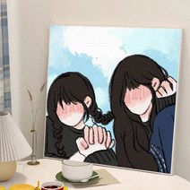 diy 디지털 유화 채색화 캐릭터 자매 절친 핸드페인팅 유채화 아이디어 선물 장식화, G62107, 30*30cm+두꺼운안테