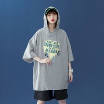 여자 후드 티 반팔 티셔츠 핑크 틈새 느슨한 운동복 여름 amp 스웨터