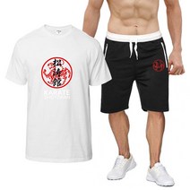 Shotokan Karate-캐주얼 스포츠웨어 반팔 코튼 티셔츠 상의 반바지 투피스 세트 남성용 신제품 여름 2022