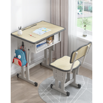 초등학생책상 학교 학원 아동 책상 의자 세트 컴퓨터 주니어 책장, 책상 + 의자 (베이지 그레이)