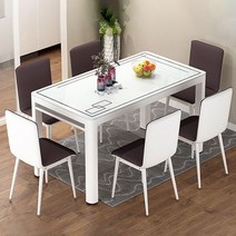 아우스 XL 모던식탁세트 4인용 강화유리식탁 세트 다이닝테이블 6인용 식탁세트의자 2인용, 화이트식탁 1300mm + 브라운 의자 6개