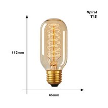 레트로 에디슨 전구 E27 220V 110V 40W ST64 G80 G95 T10 T45 T185 A19 G125 필라멘트 백열 앰플 빈티지 램프, T45 Spirai_E27 220V