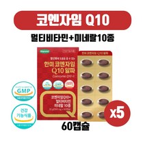 높은혈압 코엔자임큐텐 코규10 코엔자임Q10 코쿠텐 활력비타민 B군 7종 함유 식물성 미니사이즈 캡슐 코큐텐추천 식약처인증 건강기능식품, 60캡슐 X 5박스