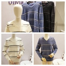 올리비아로렌 뽀송뽀송 부드러운 메탈 배색 브이넥 니트 vocblww9476