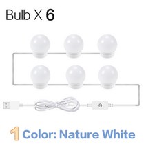 3 모드 색상 메이크업 미러 라이트 led 터치 디밍 화장대 드레싱 테이블 램프 전구 usb 12v 할리우드 메이크업 미러 벽 램프, 2년 보증, 네이처 화이트 6 전구, 협력사