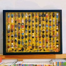 레고 미니 피규어 액자 보관 방진 케이스 호환 블록 조립 퍼즐 세트, 블랙프레임노란색베이스플레이트미니피겨108개