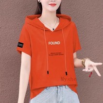 [Myshe]루즈핏 후드 티 여성 반소매티 반팔티 5부 소매 신상품 여자티 CBW002