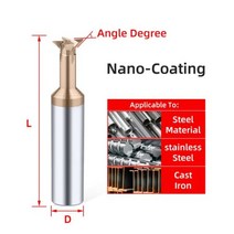 열선커터기 카바이드 Dovetail 밀링 커터 CNC 도구 45 60 75도 텅스텐 스틸 가공 공구, D9x60L, Coating, 45 degree