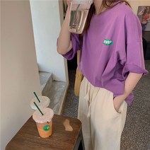 루즈핏 면 전후 프린트 여성 반팔 블라우스 티셔츠