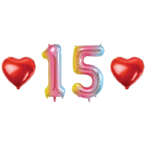 숫자 15 풍선 하트 세트 15살 15세 15주년 15회 결혼 기념 기념일 생일 축하 이벤트 파티용품, 03.레인보우-소-15