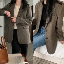 당일 모던 겨울 체크 헤링본 울자켓 하프코트