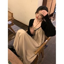 정장 콘도 드레스 여성 여름 느슨한 스키니 프랑스 디자인 느낌 작은 종 푸 구 갱 맛 세련된 긴 드레스