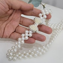 아이보리 펄 큐티 리본 밴딩 벨트 럭셔리 큐빅 버클 프리티 스판 혁대