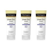 선크림 뉴트로지나 쉬어 징크 옥사이드 드라이-터치 미네랄 페이스 선스크린 로션 with broad spectrum spf 50 오일 프리 논코메도제닉 앰프 기름기가 없는 징크, 3fl oz(3개들이 팩)