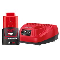 밀워키 12V 2.0Ah 리튬이온배터리 충전기 세트 / 12V 전용 충전기 C12C + M12 B2