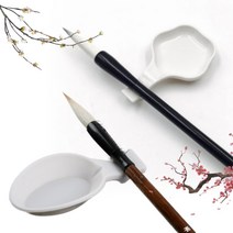 화이트 세필 종지 1P 그릇 꽃 나뭇잎 모양 먹물 접시 서예 붓 글씨 캘리그라피 벼루 묵액 화방 용품 거치대 원데이클래스 학교 문센 플라스틱, B_나뭇잎