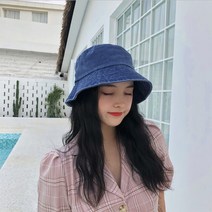 스티치 데님 청 벙거지 모자 버킷햇