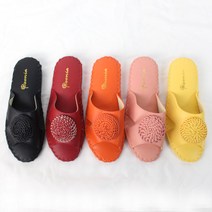 고급 가죽실내화 국화봉합 여성 실내슬리퍼 레자 거실화 6color, 3.오렌지