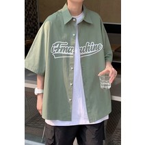 블랙 반팔 셔츠 남 여름 트렌드 빅사이즈 코트 루즈핏 프린트 촌티