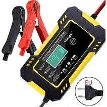 자동차 오토바이 배터리 충전기 12V 6A 모토 납산 AGM 젤 VRLA 스마트 디지털 LCD 디스플레이, 02 Yellow EU Plug